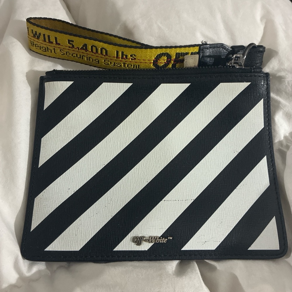 Off-White Diagonal Stripe Pouch With Yellow Strap - image 1